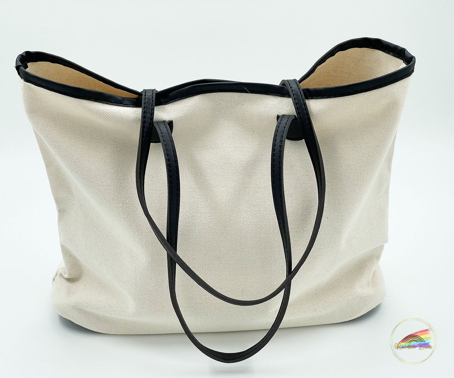 White Canvas Tote Bag - Black Handle