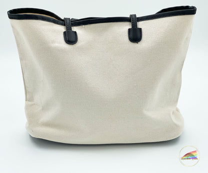 White Canvas Tote Bag - Black Handle